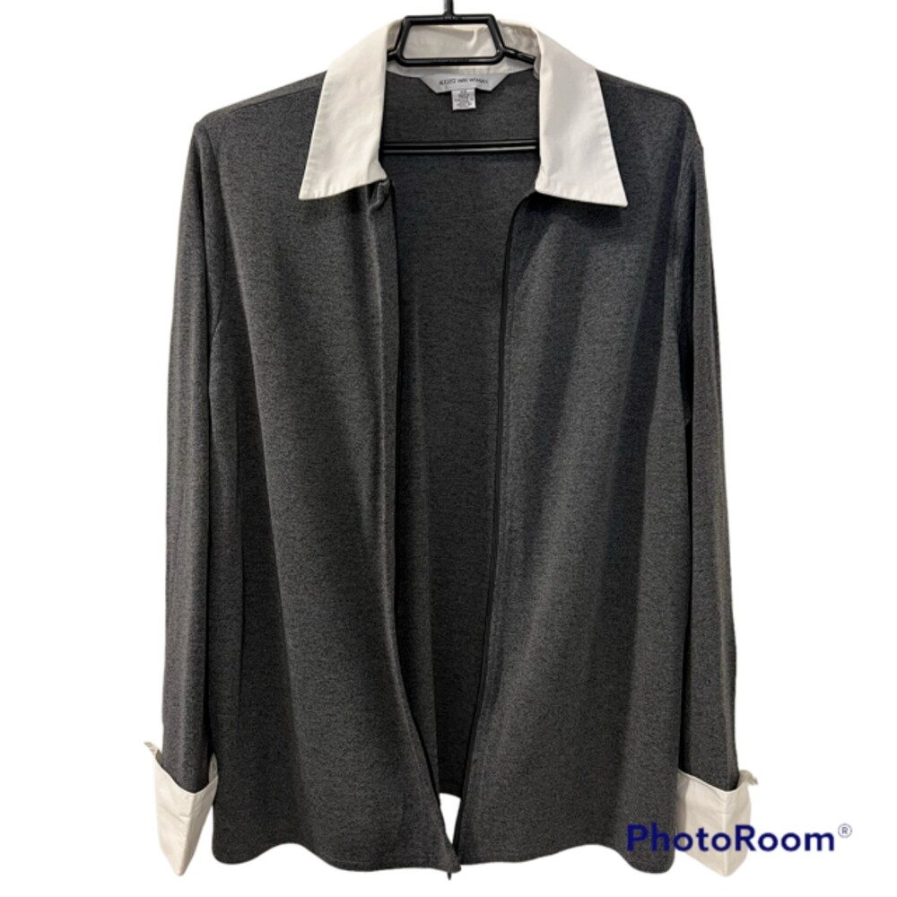 August Max Womens Gray Full Zip Long Sleeve CollaredTop Cardigan Rayon Bld Sz XS
